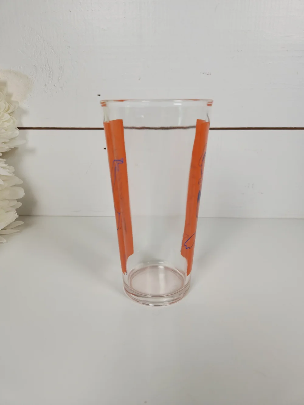 Vintage Donald Duck & Daisy Duck Orange Glass Tumbler | Vintage Walt Disney